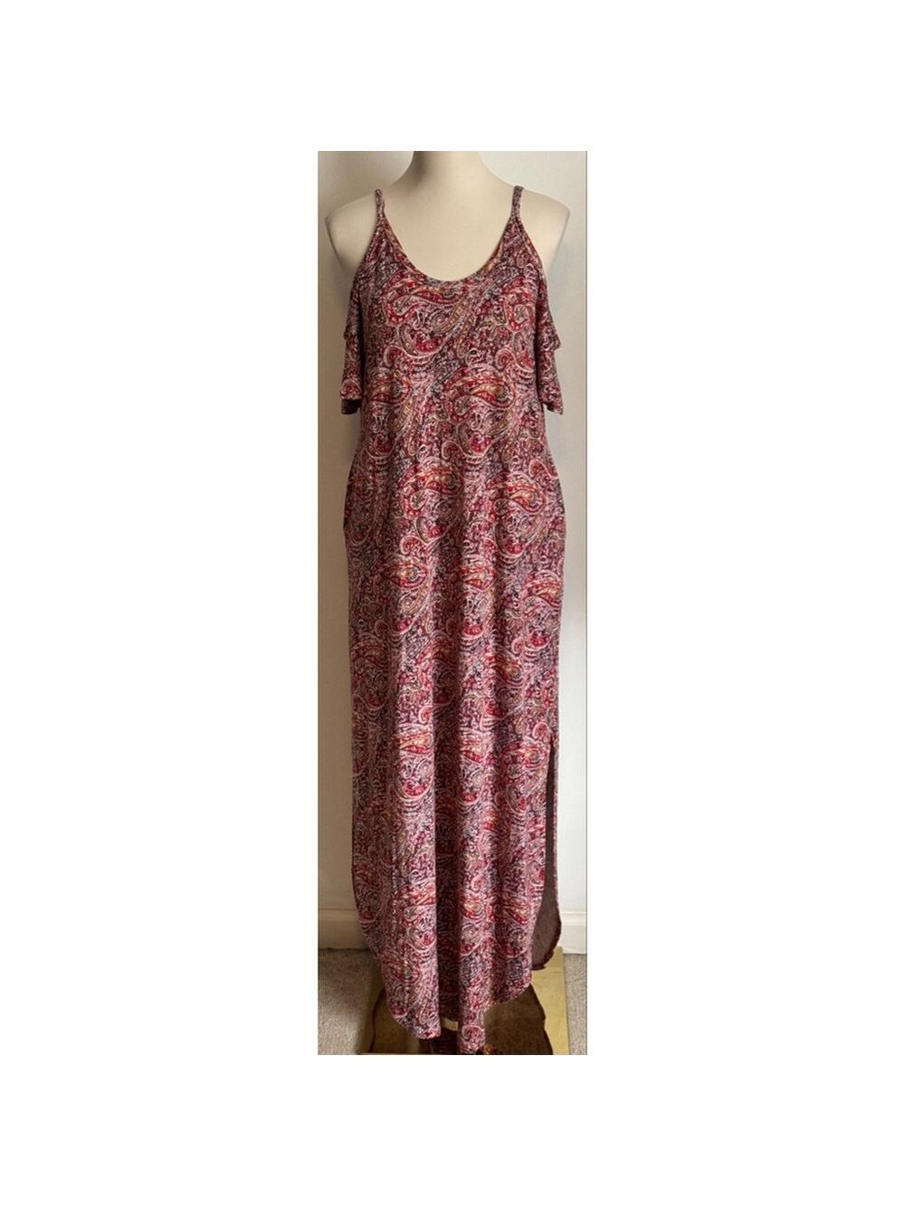 Women's GRECERELLE Red Paisley Cold Shoulder Maxi Dress L